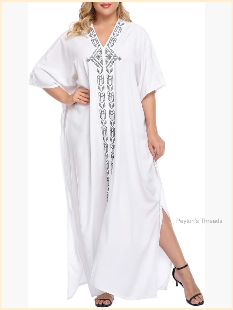 Upf 30+ Oversize V-Neck Maxi Kaftan Swim Cover Up Dress